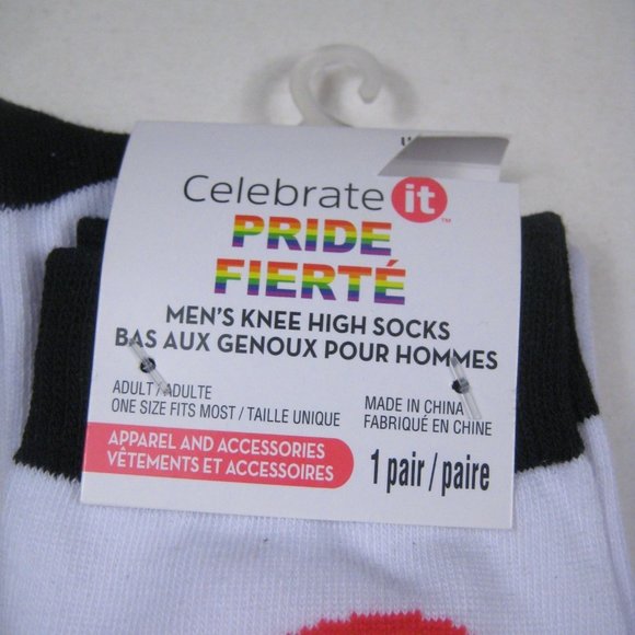 Men Pride Knee High Socks Adult One Size 1 Pair Rainbow Polyester - Picture 2 of 5